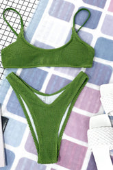 Green Ribbed Bralette Bikini Top